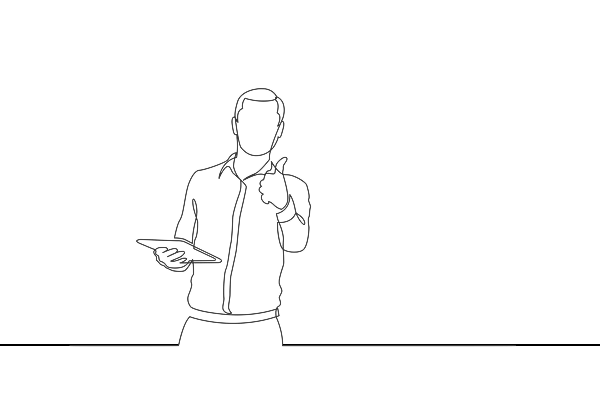 Mann erklärt etwas - in Lineart